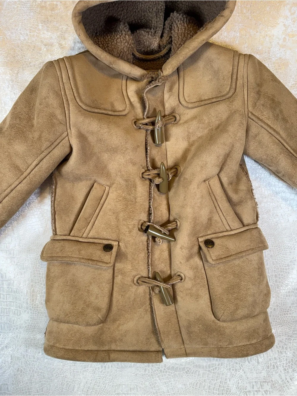Vintage UGG Australia kids' hooded faux shearling duffle coat, Kids size 2